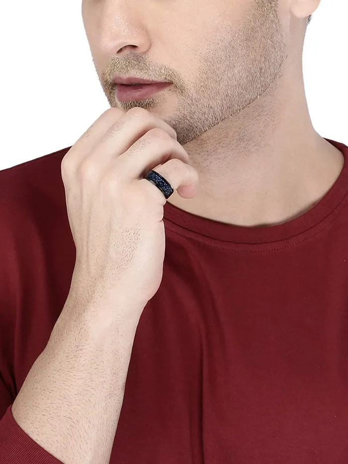 Yellow Chimes Yellow Chimes Rings for Men Pack of 2 Combo Rings Stainless Steel Ring and Blue and Black Dual Tone Dragon Celtic Smooth Finish Rings Ideal Gift For Men and Boys Earrings