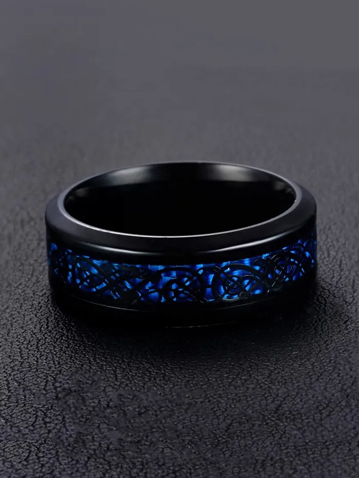 Yellow Chimes Yellow Chimes Rings for Men Pack of 2 Combo Rings Stainless Steel Ring and Blue and Black Dual Tone Dragon Celtic Smooth Finish Rings Ideal Gift For Men and Boys Earrings