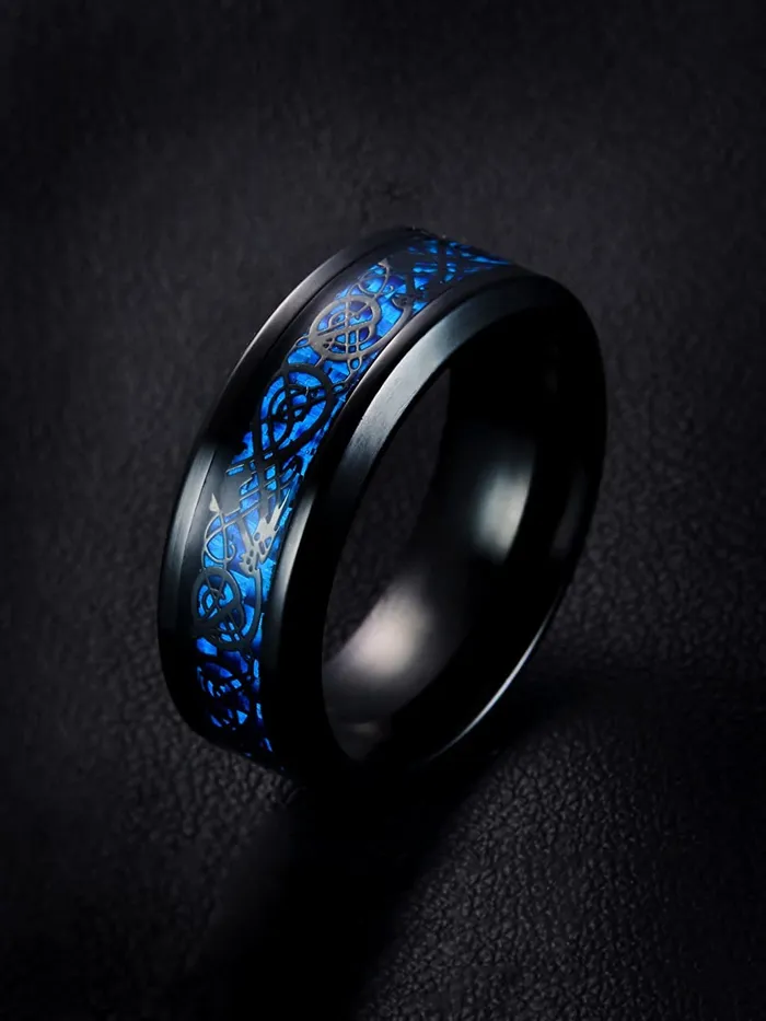 Yellow Chimes Yellow Chimes Rings for Men Pack of 2 Combo Rings Stainless Steel Ring and Blue and Black Dual Tone Dragon Celtic Smooth Finish Rings Ideal Gift For Men and Boys Earrings