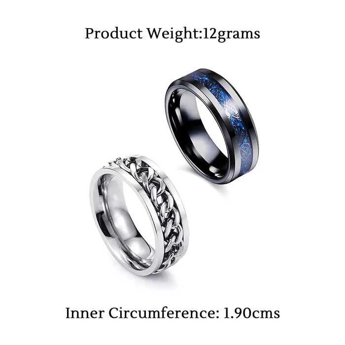 Yellow Chimes Yellow Chimes Rings for Men Pack of 2 Combo Rings Stainless Steel Ring and Blue and Black Dual Tone Dragon Celtic Smooth Finish Rings Ideal Gift For Men and Boys Earrings