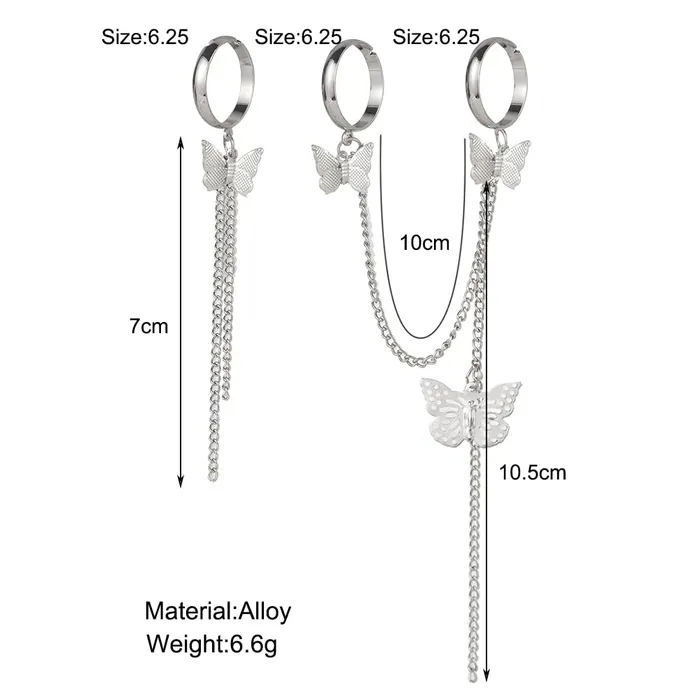 Yellow Chimes Yellow Chimes Rings for Women and Girls Chain Finger Rings Butterfly Adjustable 3 Pieces Silver Punk Chain Finger Rings Three Fingers Open Ring Birthday Gift For Girls and Women Earrings