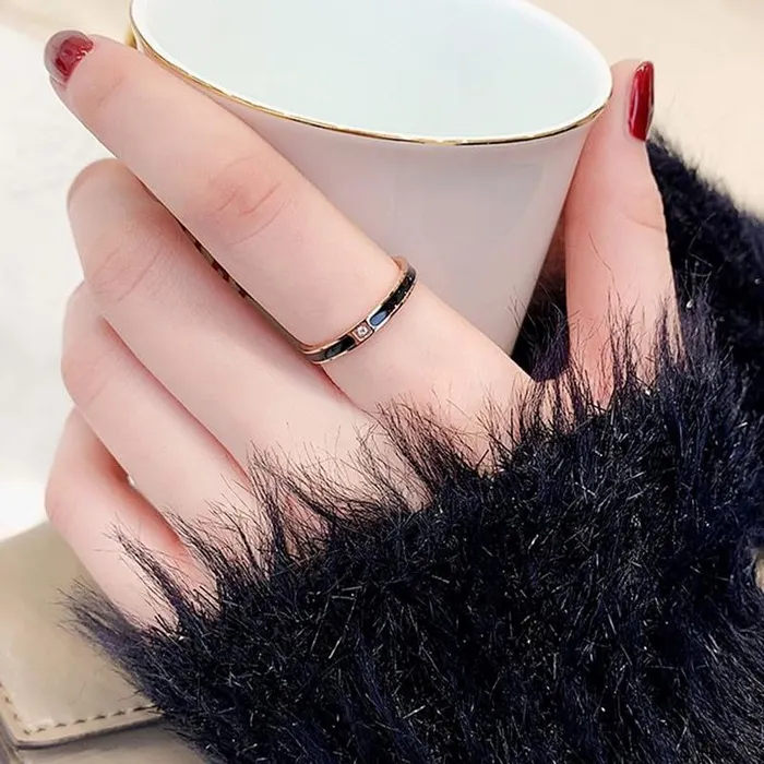 Yellow Chimes Yellow Chimes Rings for Women and Girls Fashion Black Band Ring Stainless Steel Rose Gold Plated Finger Ring for Women Birthday Gift For Girls Women Anniversary Gift for Wife Earrings