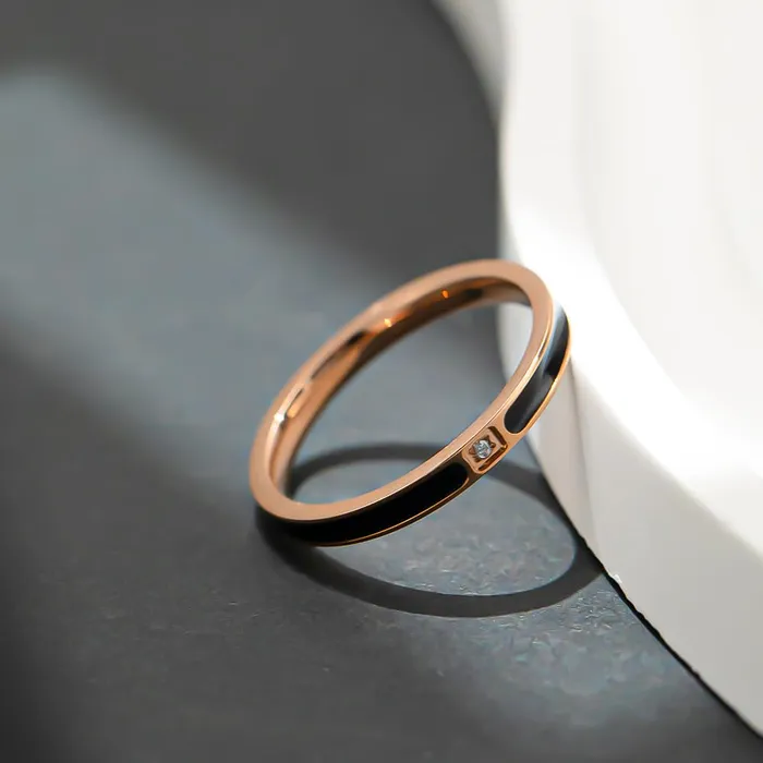 Yellow Chimes Yellow Chimes Rings for Women and Girls Fashion Black Band Ring Stainless Steel Rose Gold Plated Finger Ring for Women Birthday Gift For Girls Women Anniversary Gift for Wife Earrings