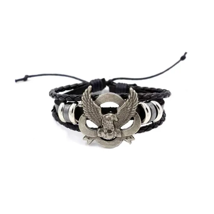 Yellow Chimes Yellow Chimes Stylish Vintage Black Leather Eagle Charm Design Casual Wrap Wrist Band Strand Bracelet For Men And Boys Necklaces Yellow Chimes Yellow Chimes Stylish Vintage Black Leather Eagle Charm Design Casual Wrap Wrist Band Strand Bracelet For Men And Boys Necklaces
