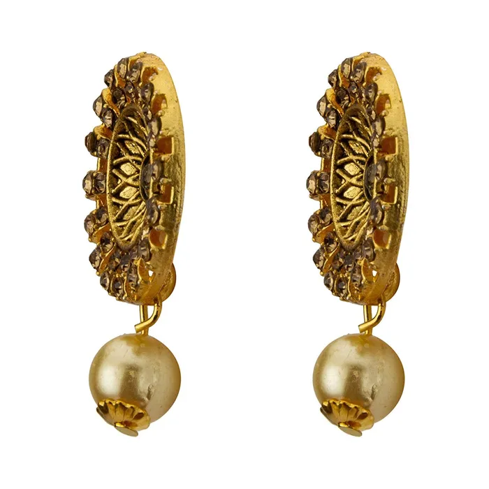 Yelo Chimes Latest Modern Floral Design Pearl Kundan German Oxidized Gold Plated Necklace With Earrings For Women Yellow Chimes Rings