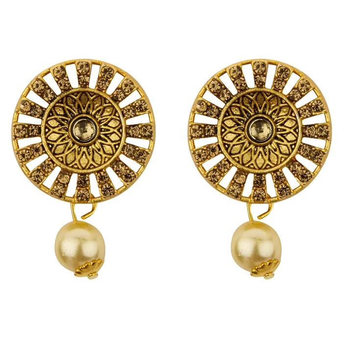 Yelo Chimes Latest Modern Floral Design Pearl Kundan German Oxidized Gold Plated Necklace With Earrings For Women Yellow Chimes Rings