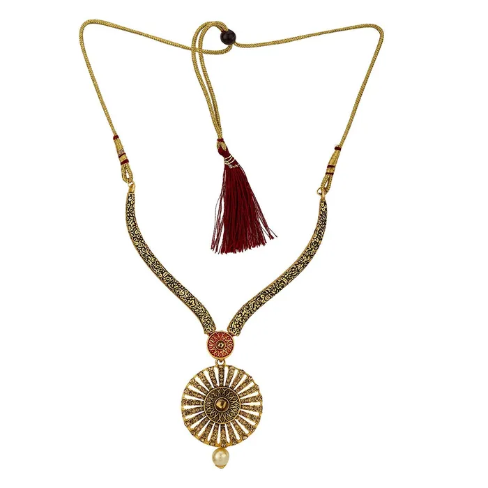 Yelo Chimes Latest Modern Floral Design Pearl Kundan German Oxidized Gold Plated Necklace With Earrings For Women Yellow Chimes Rings